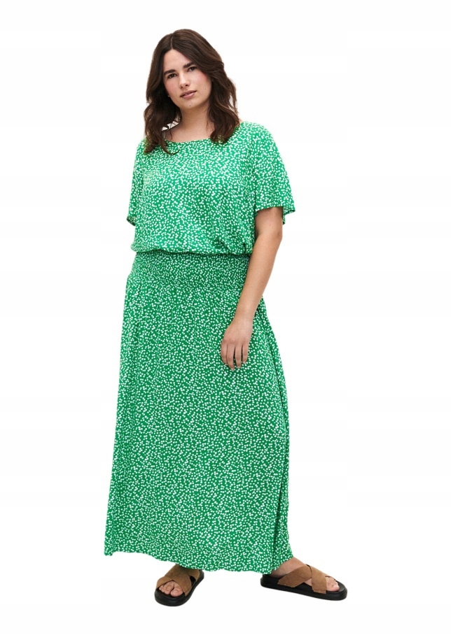 Zizzi Zelená Maxi Sukně S Viskózovým Vzorem 036B 56