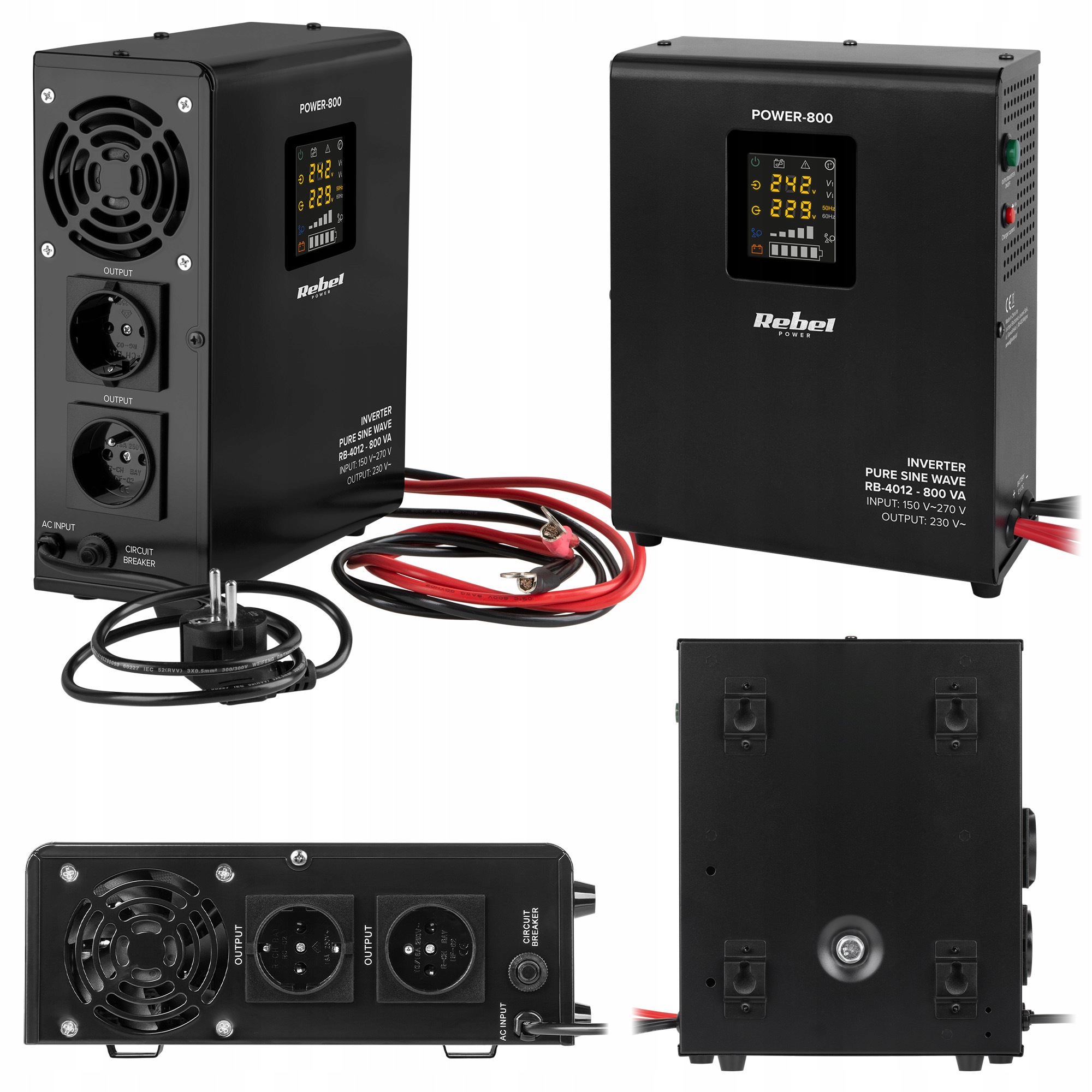 Nástěnný nouzový napájecí zdroj Ups Rebel Power 800 12V/230V 800VA/500W