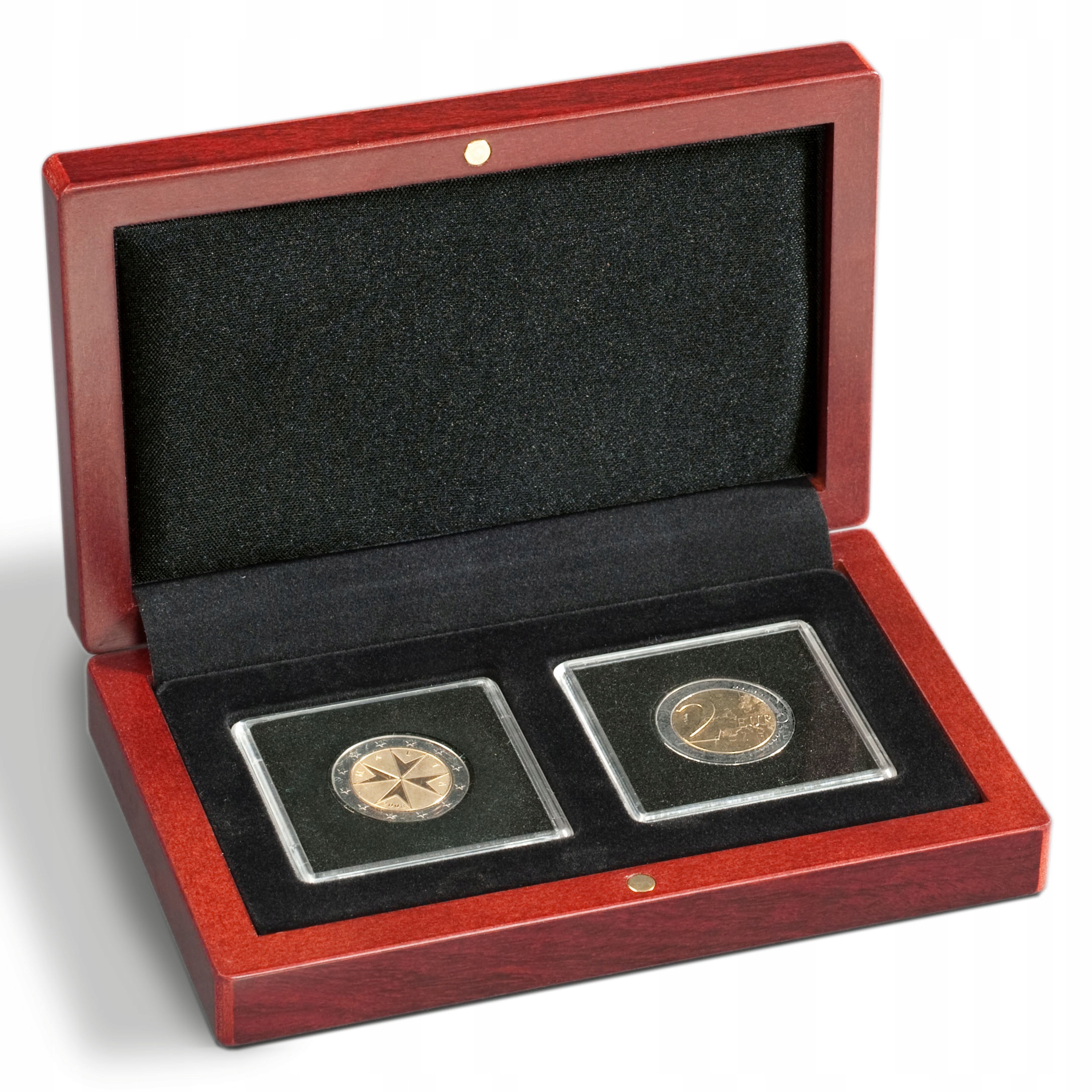 Mahagonové pouzdro Volterra Leuchtturm na dvě (2) mince v kapslích Quadrum