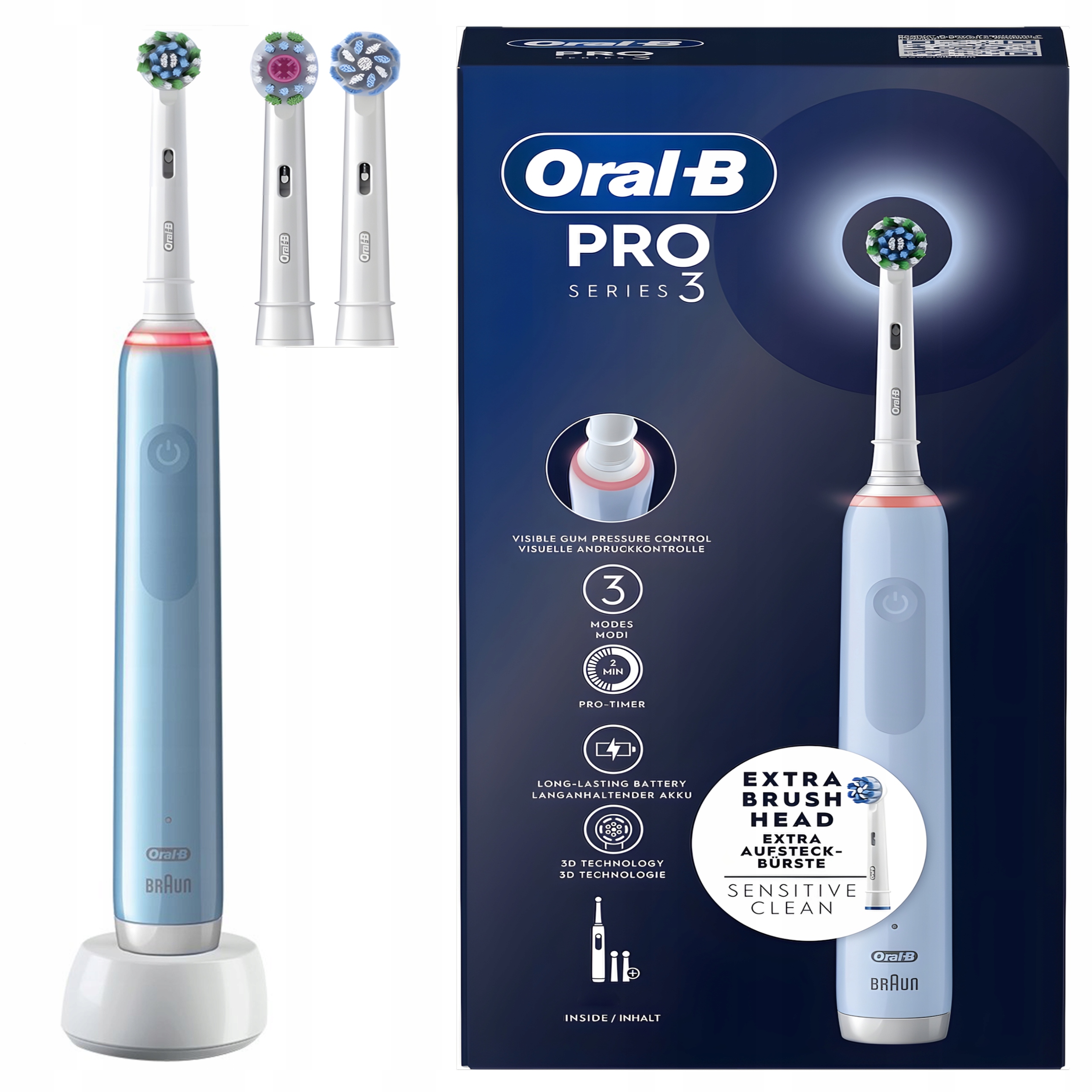Szczoteczka Elektryczna Oral-B Pro Series 3 Czujnik Nacisku 3 Końcówki