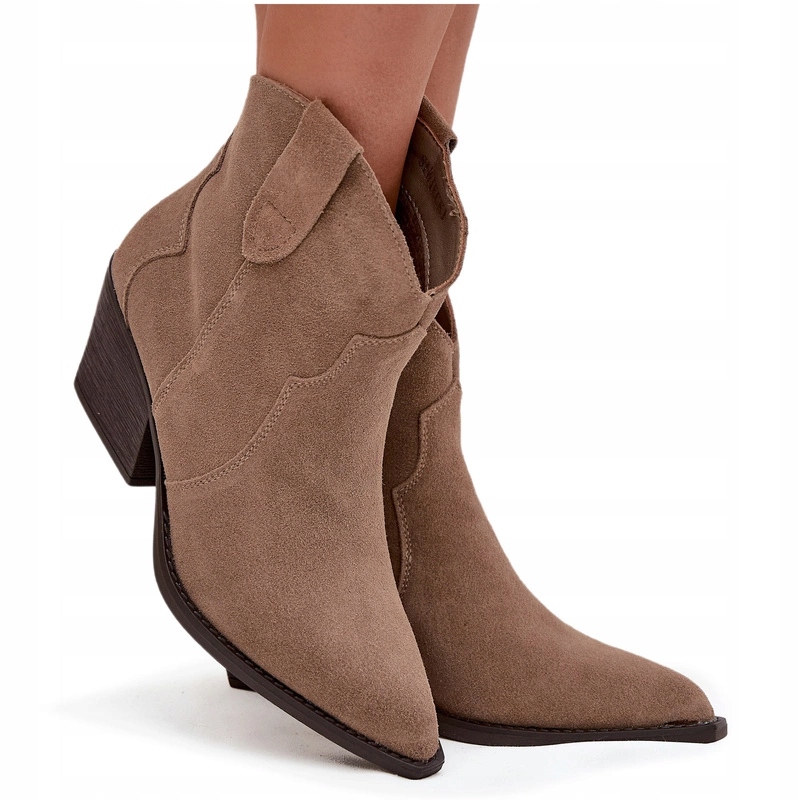 Kotníkové Boty Z Přírodního Semiše Kovbojské Boty Zateplené Béžové 37