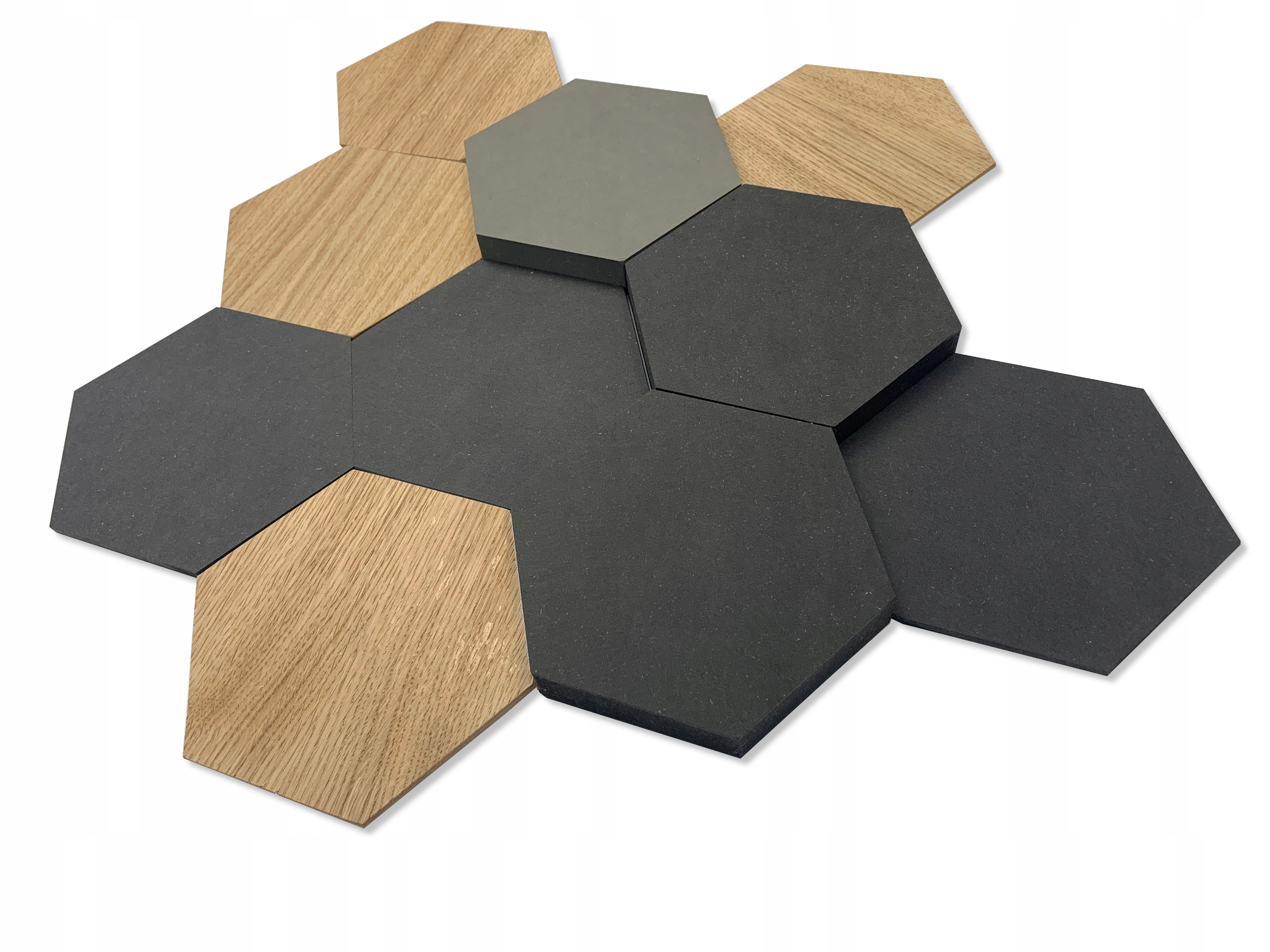 

Panel dekoracyjny hexagon drewno czarny szary 3d