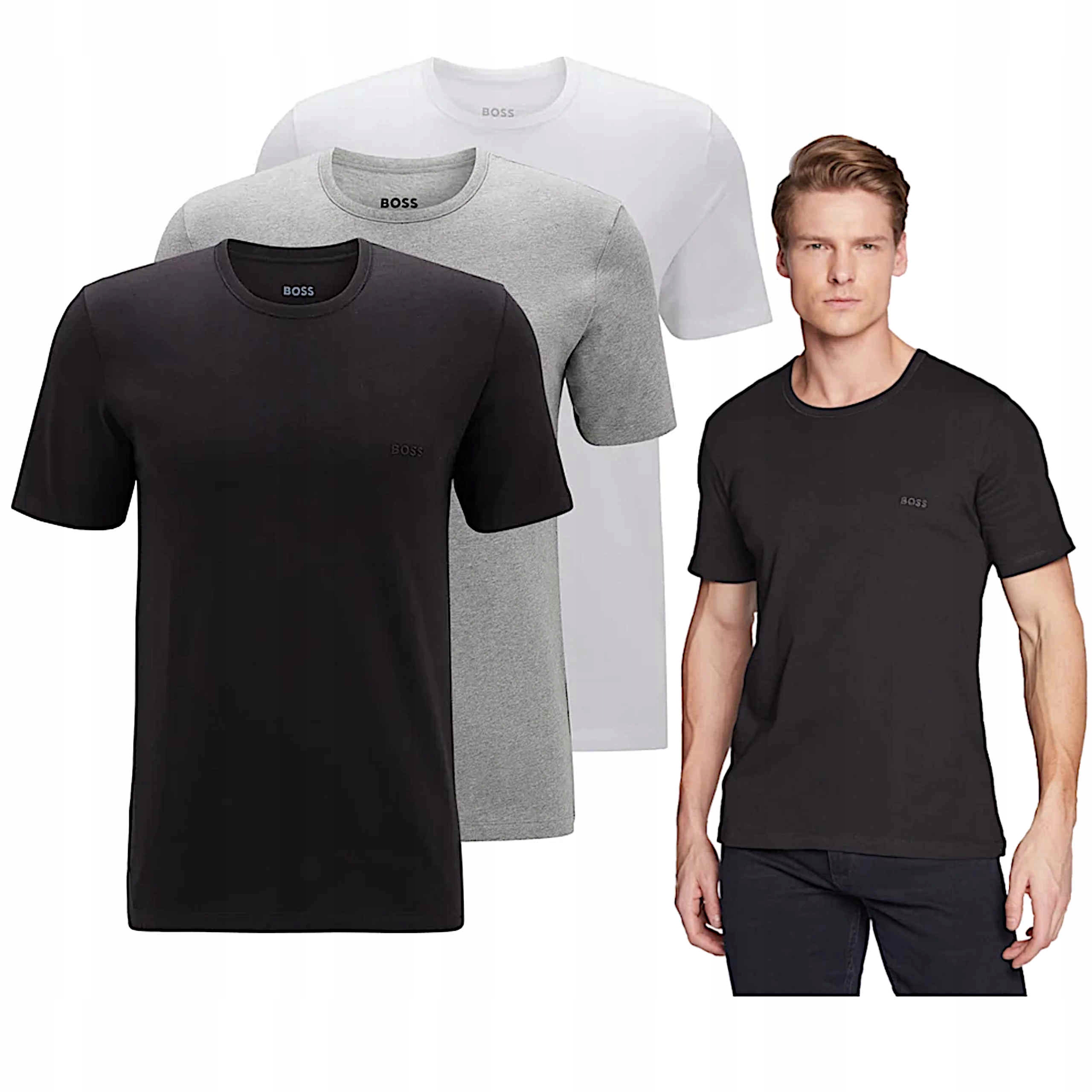 Pánské trička Hugo Boss set bílá černá šedá tričko bavlna výšivka S