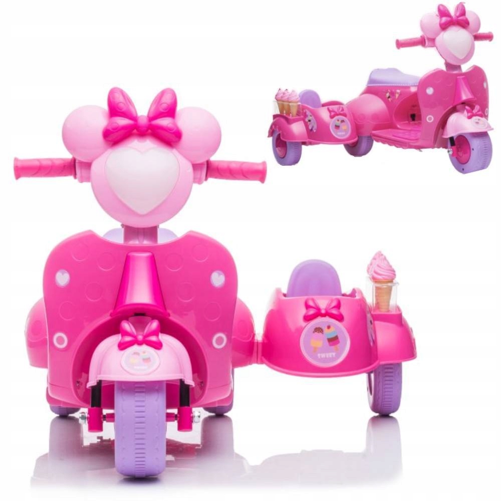 Skuter Na Akumulator Trójkołowy Lodziarnia Różowy