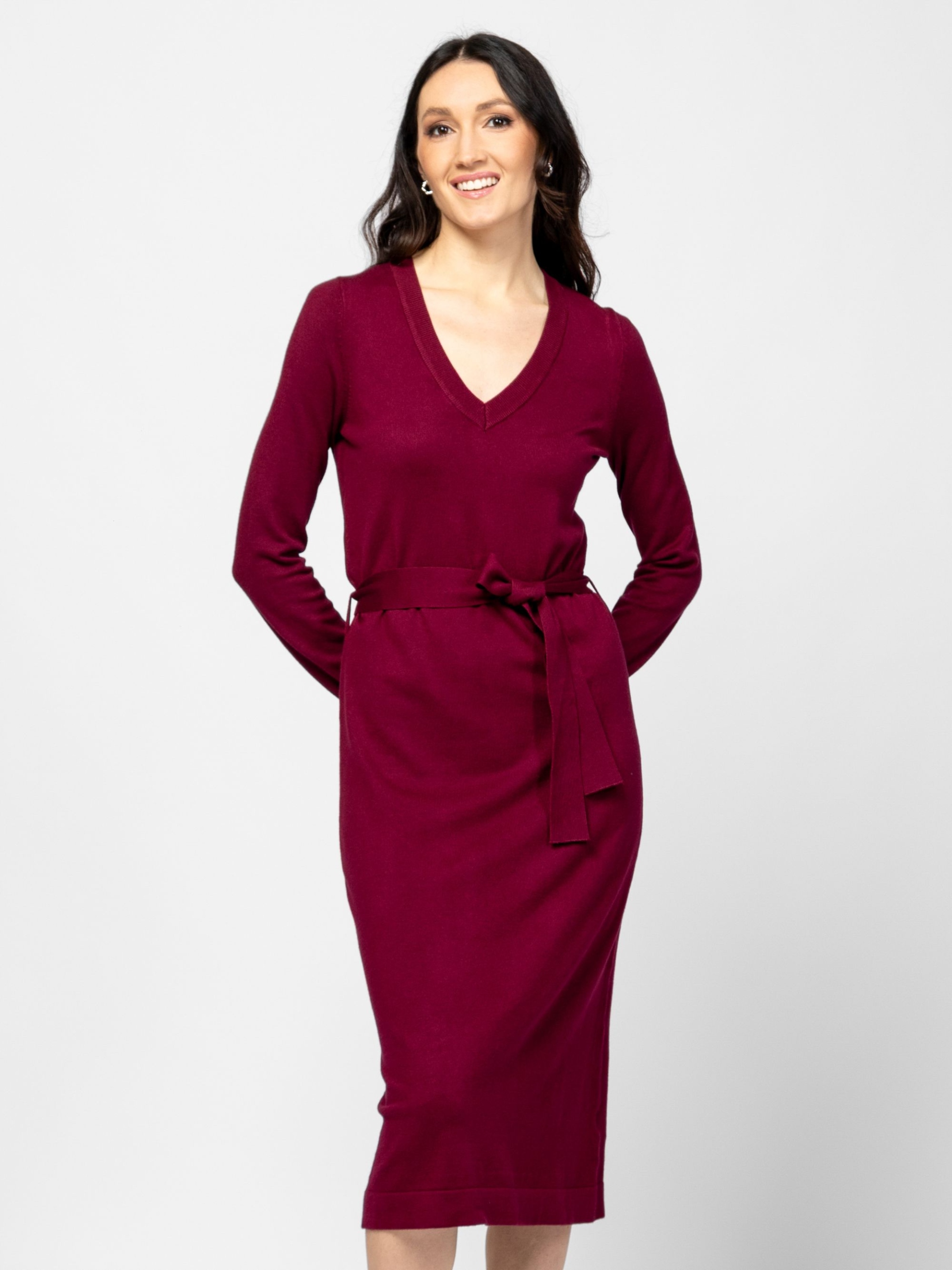 Heavy Tools Dámské Elegantní MIDI Šaty Hemme Wine Bordó Velikost L