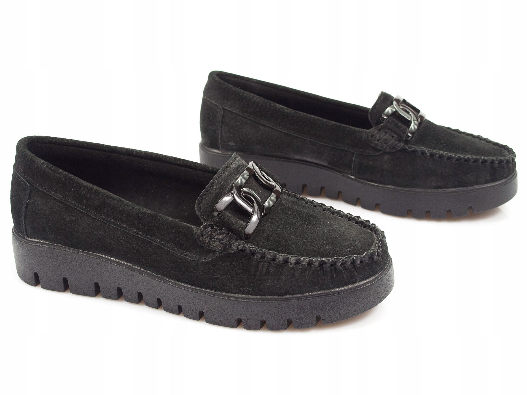 półbuty skórzane na platformie mokasyny FILIPPO Wzór dominujący bez wzoru