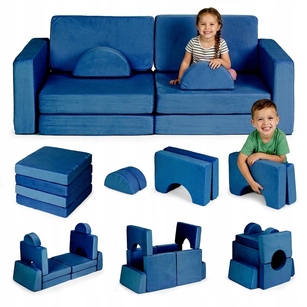 Sofa Modułowa Dla Dzieci Kanapa Składana Pianka Do Zabaw Diy Niebies 10 El.