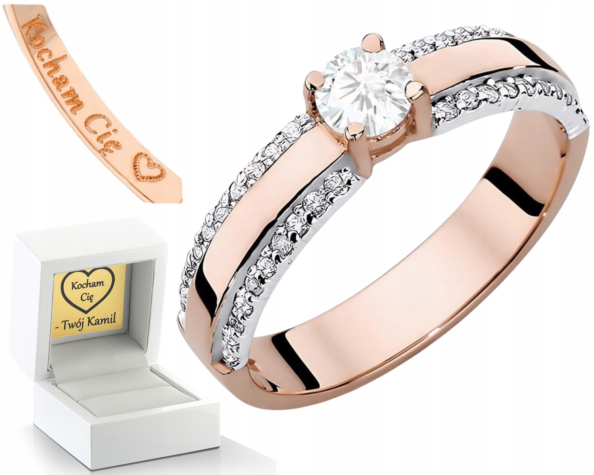 Růžové Zlato Prstýnek Prsten Plochý Diamanty Lab Drť 585