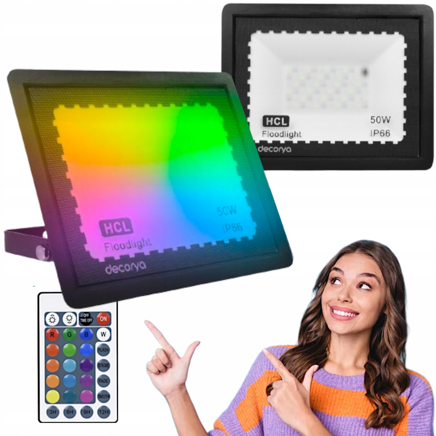 Silný halogenový barevný Led reflektor Rgb 50W Osvětlení zahrady +Dálkový Ovladač