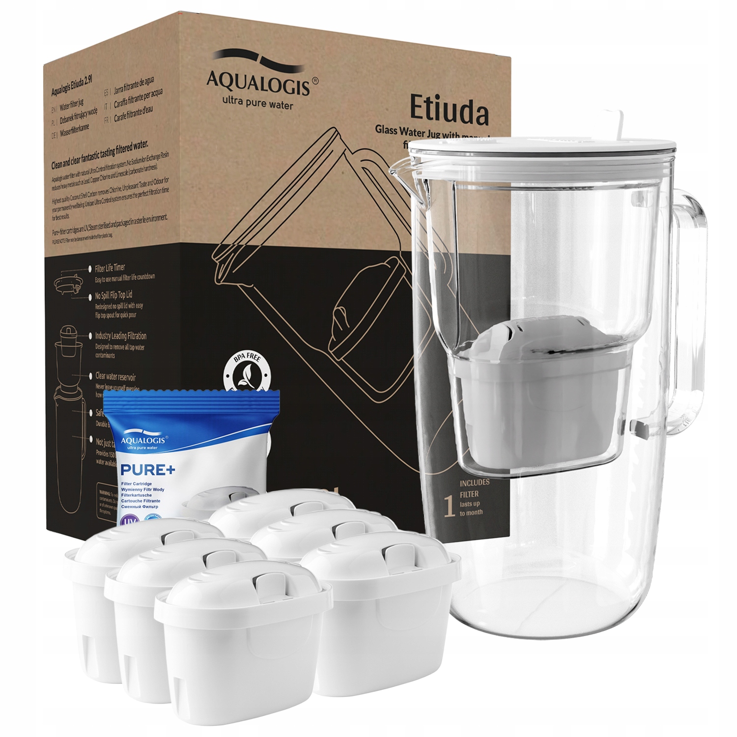 Filtrační konvice Etiuda Bílá 6 náplní Pure+ Aqualogis