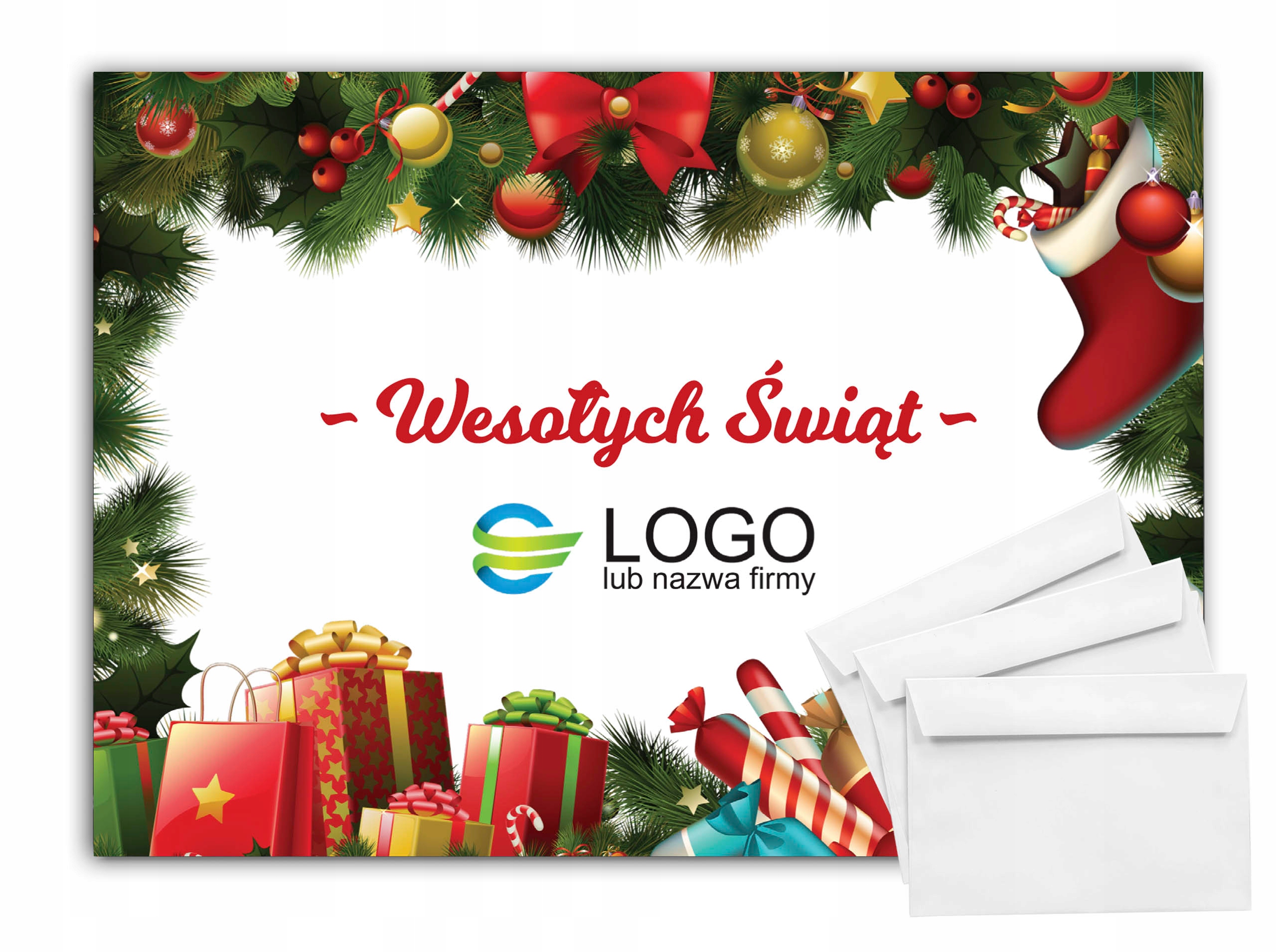 

50 sztuk Kartki Świąteczne Firmowe Logo Koperty