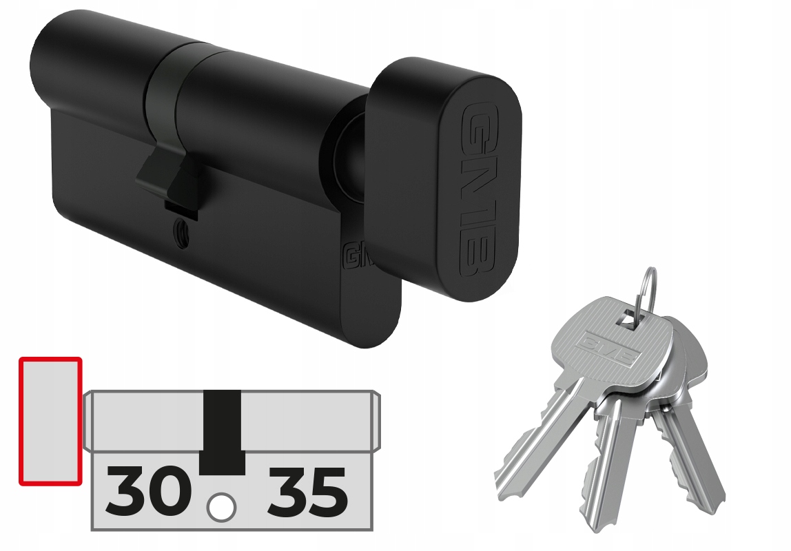

Czarna wkładka do zamka z gałką G30/35, 3 klucze