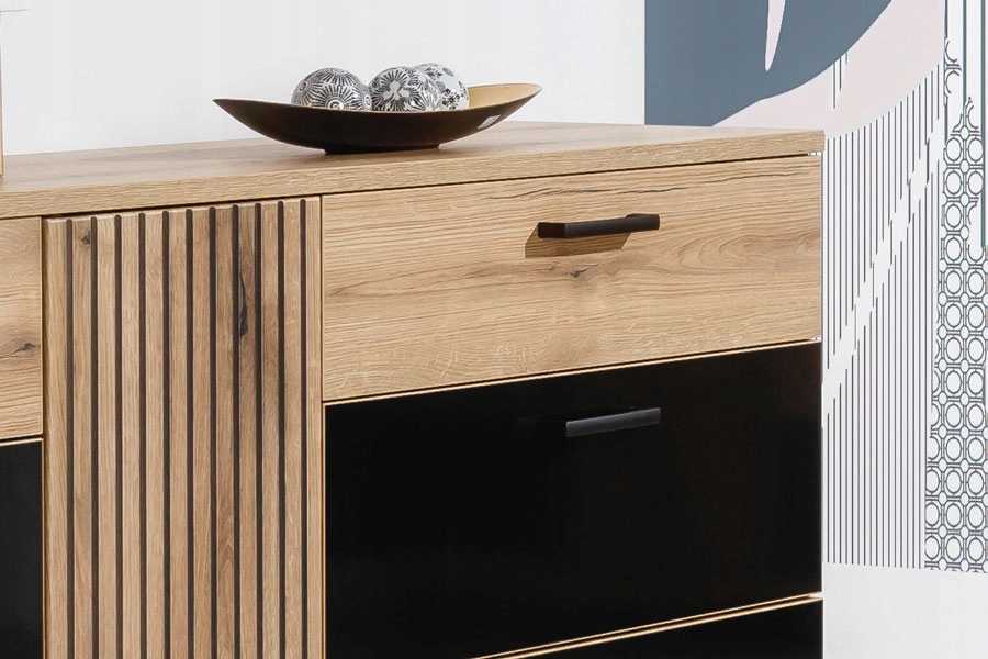 Witryna ARIS AS06,dąb evoke/czarny połysk, LIVEO, GRATISY,szybko Głębokość mebla 39 cm