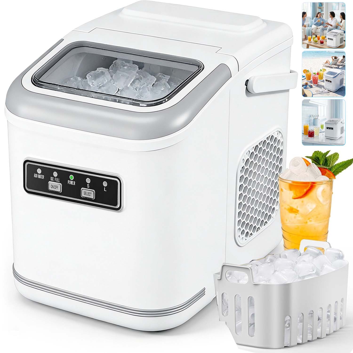 Výrobník Ledu 1.4 L 12 KG/24 H Černý Výkonný Rychlý Led 90 W S Lopatkou