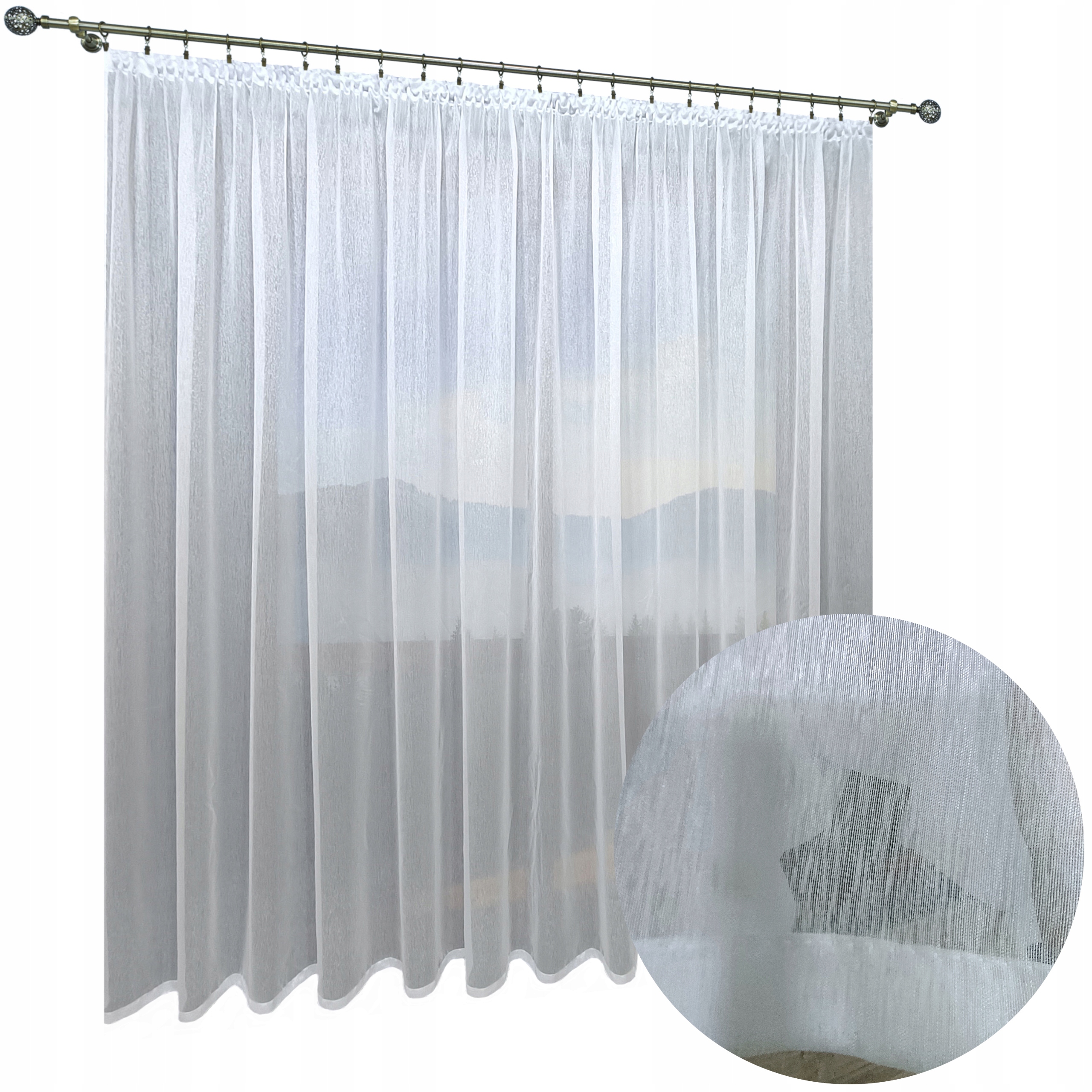 Hotová Záclona Sable Bílá Jemný Déšť Enzo Voál Francouzský 600x260 Žabky Tunel