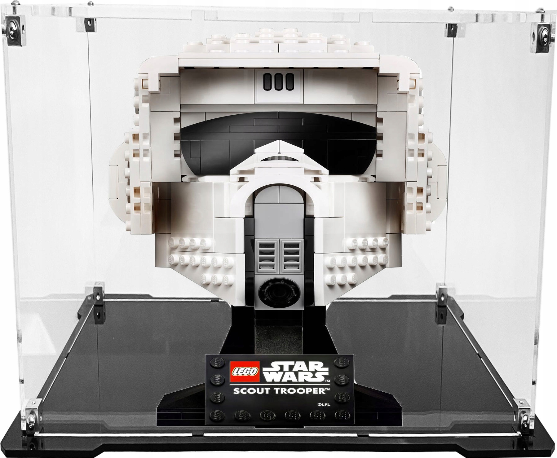 Vitrína s černou základnou pro stavebnici Lego 75305 Helma stormtrooperů