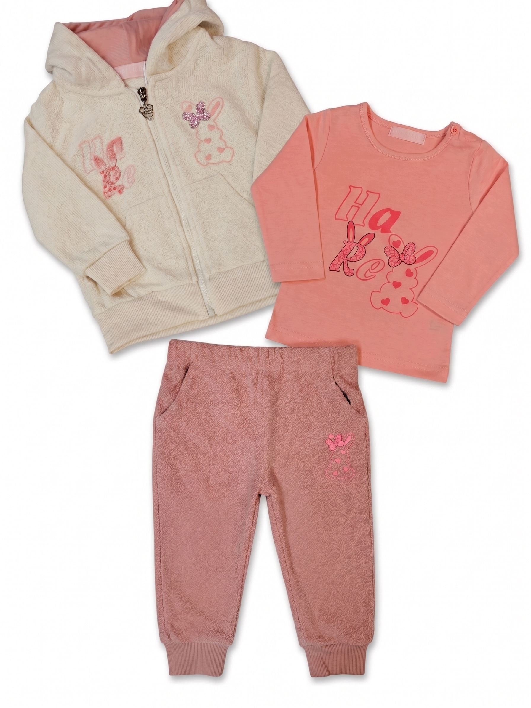 Komplet dresowy dziewczęcy 92 3 częściowy bluza golf spodnie beżowy 2 lata