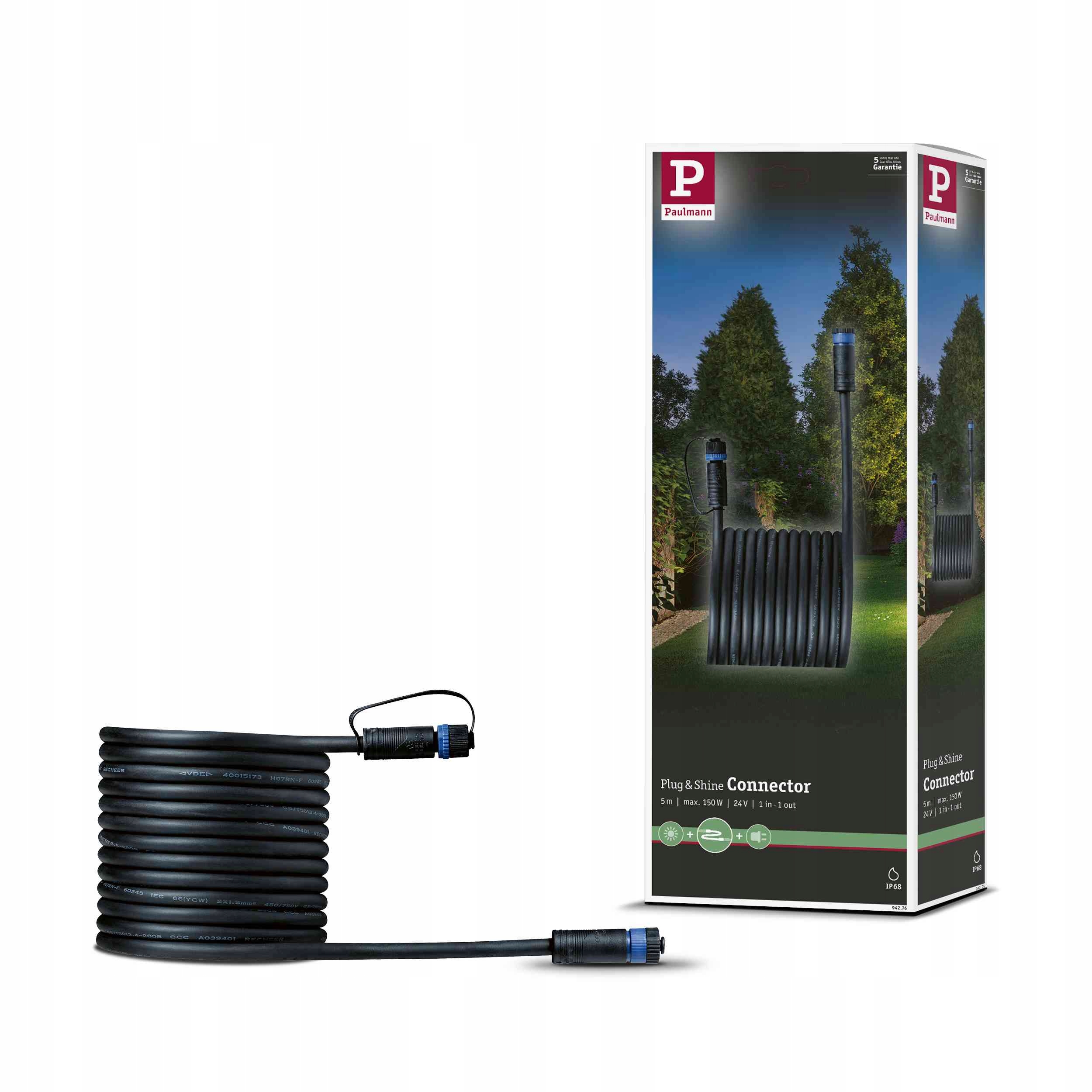 Przewód połączeniowy Plug & Shine 5m 1in-1out IP68 24V czarny PL94276
