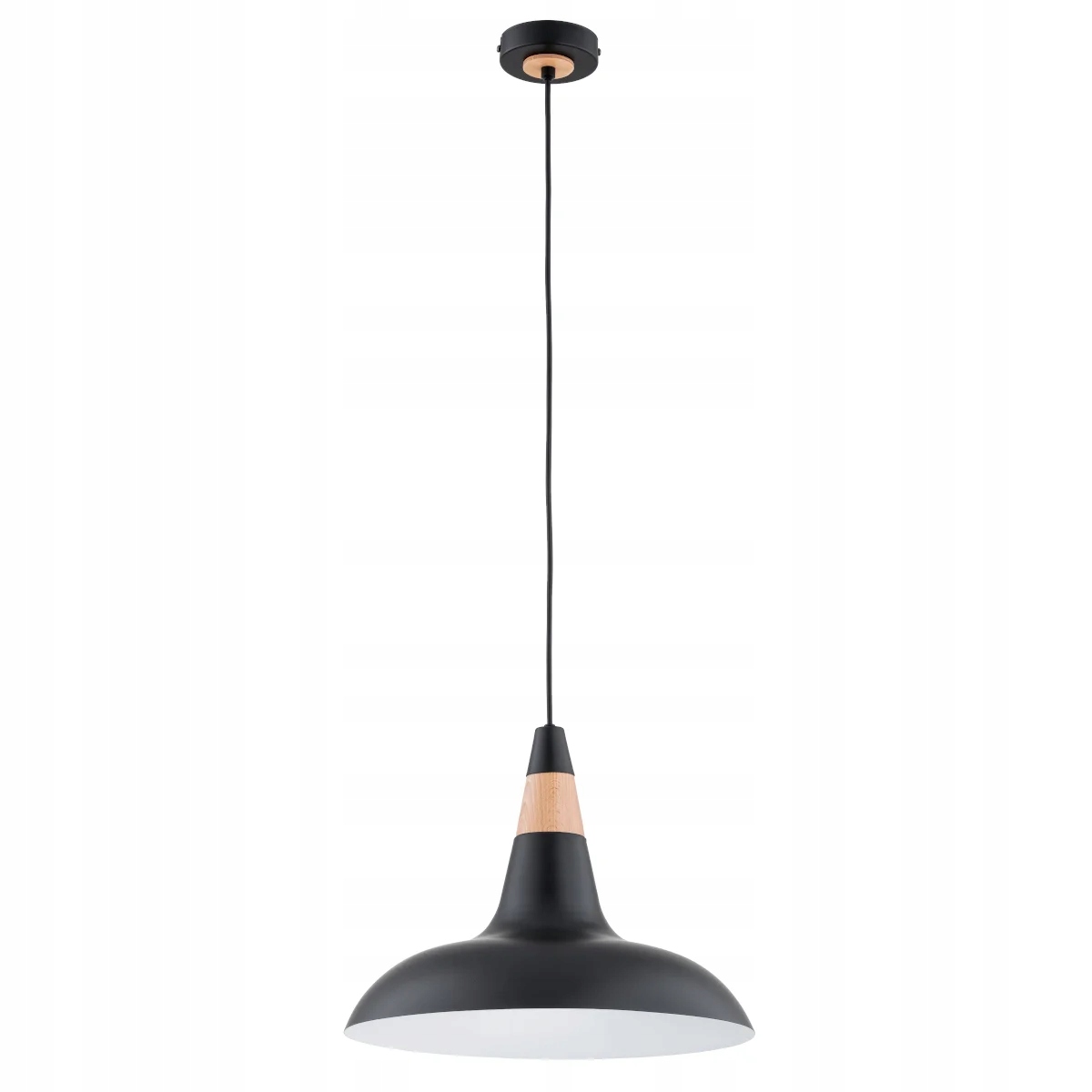 Závěsná lampa loft kulatá černá, světlé dřevo 1xE27 15W, Alfa