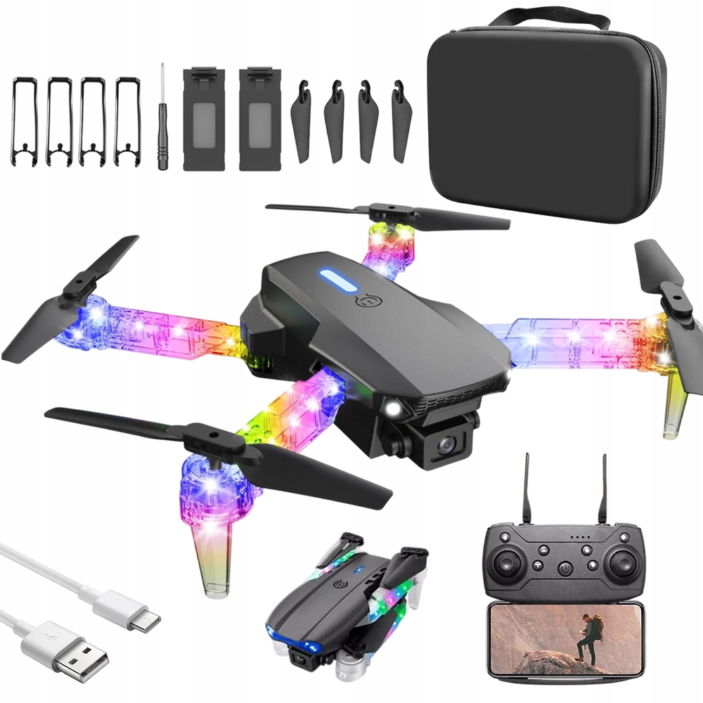 MINI DRON E99D ZABAWKA DLA DZIECI KAMERY WIFI ZAWIS 100M 2xBATERIA