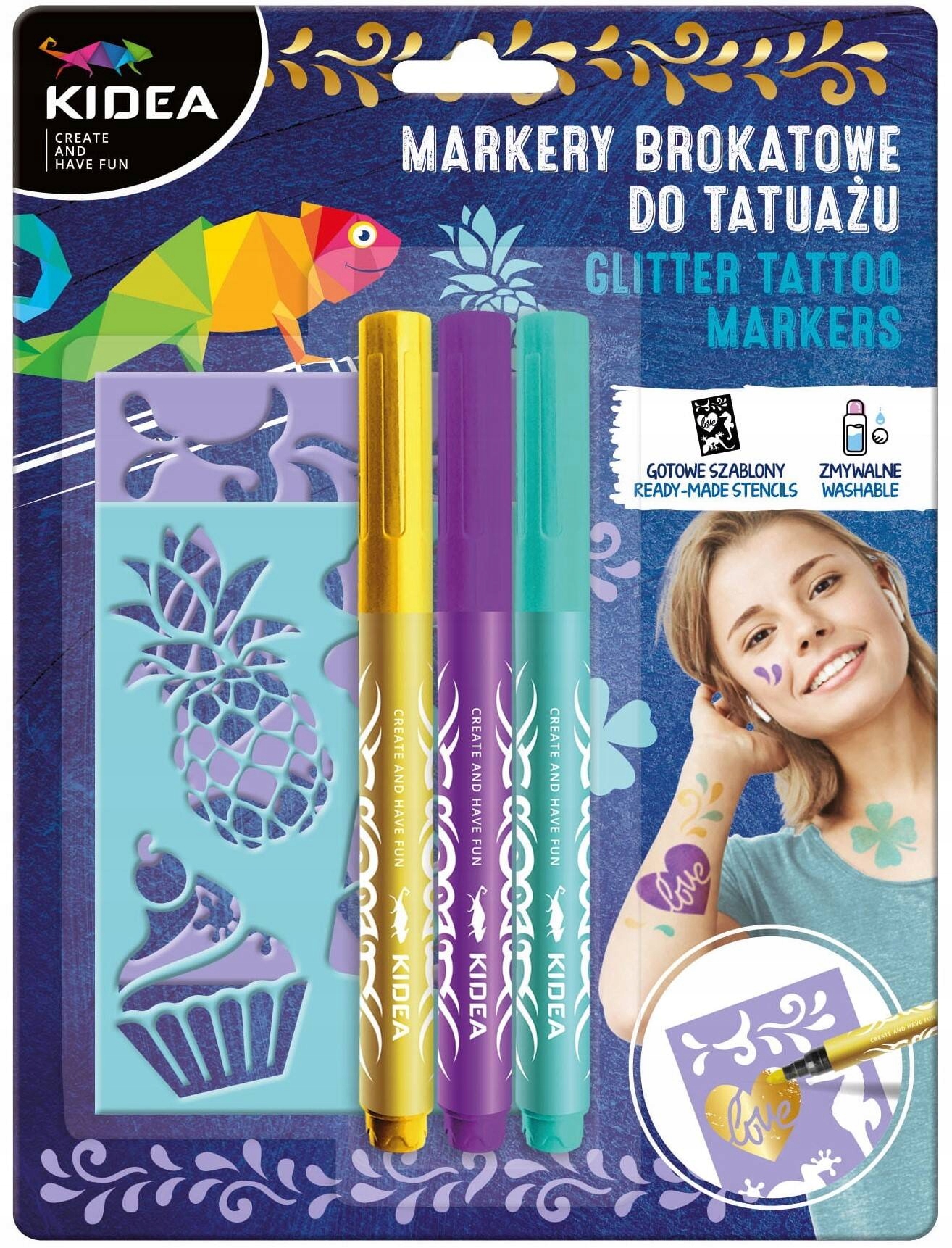Kidea Markery Brokatowe do tatuażu z szablonami x 2 zestawy 6 kolorów Kod producenta MTASKA