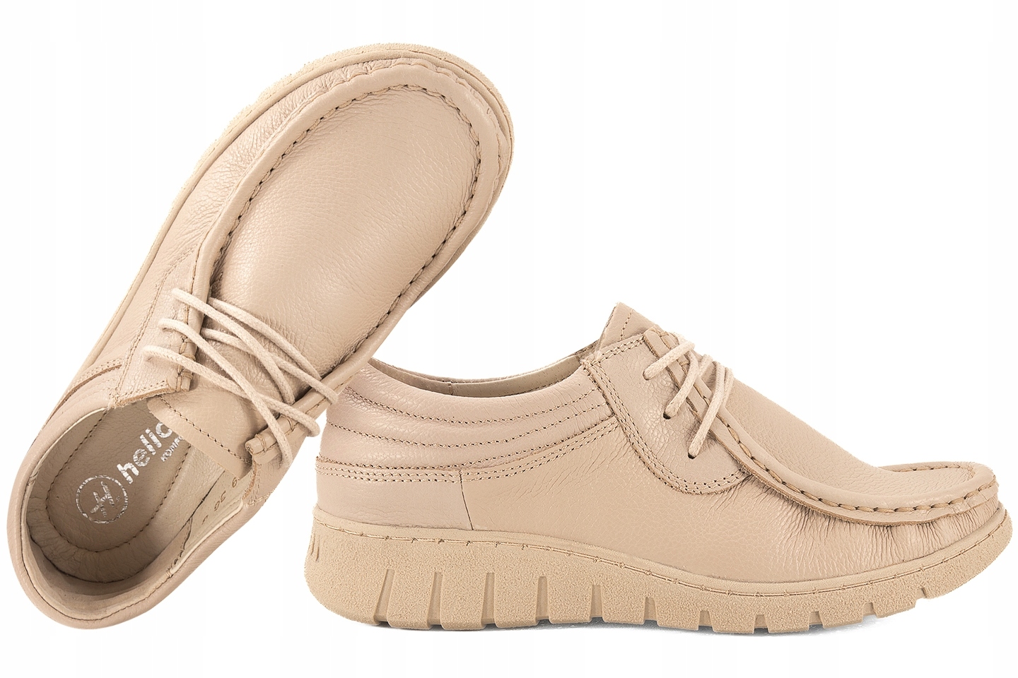 Helios 629S Dámské Kožené Polobotky Se Šněrováním, béžové, béžová 37