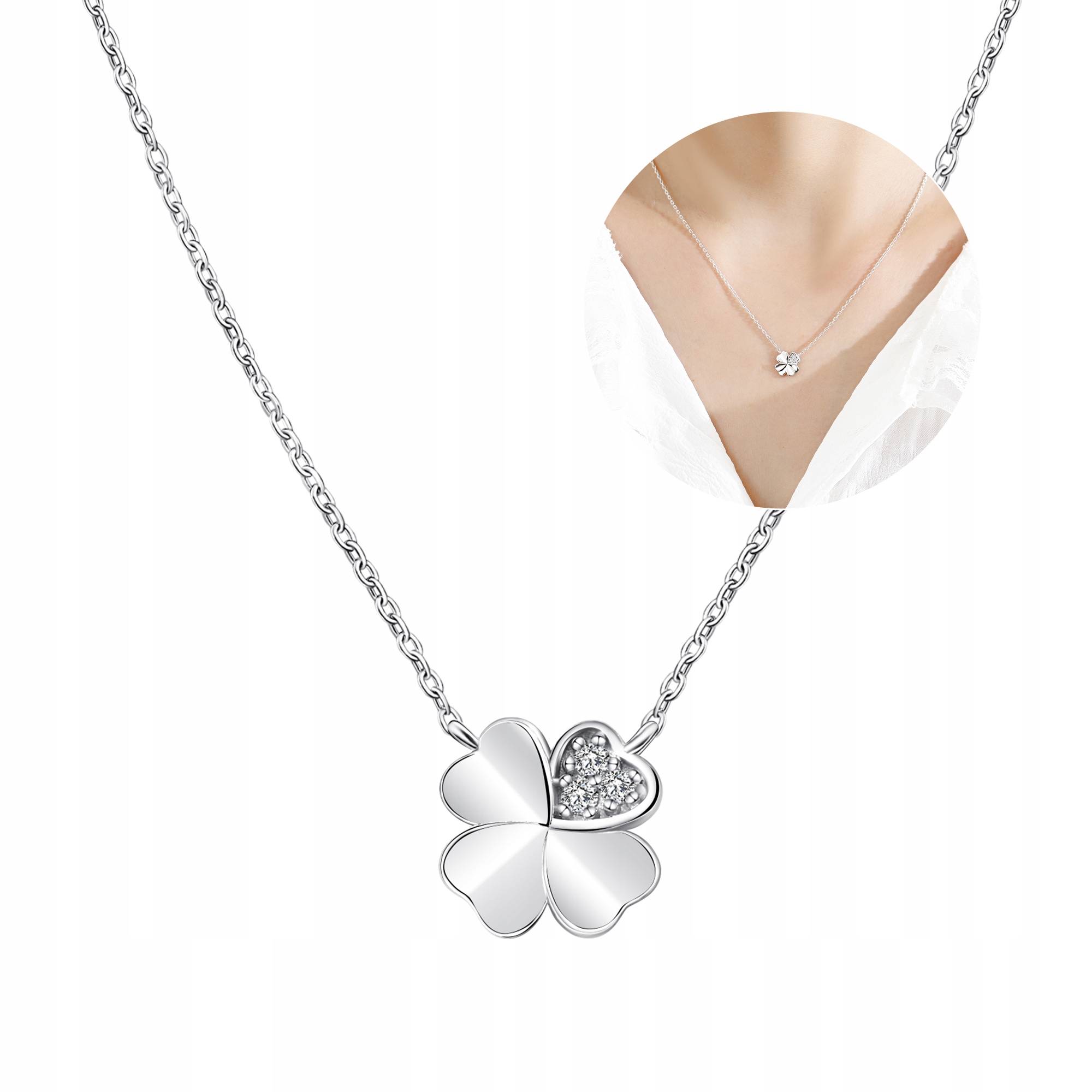 Stříbrný náhrdelník řetízek celebrity čtyřlístek zirkon stříbro o ryzosti 925