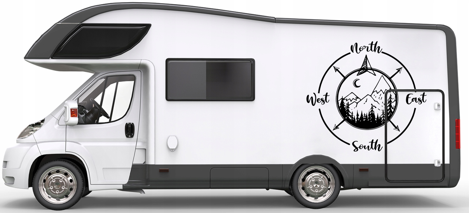 2x NAKLEJKA Grafika na auto kamper przyczepę RÓŻA WIATRÓW KOMPAS GÓRY 86x94 Długość (cm) 94 cm