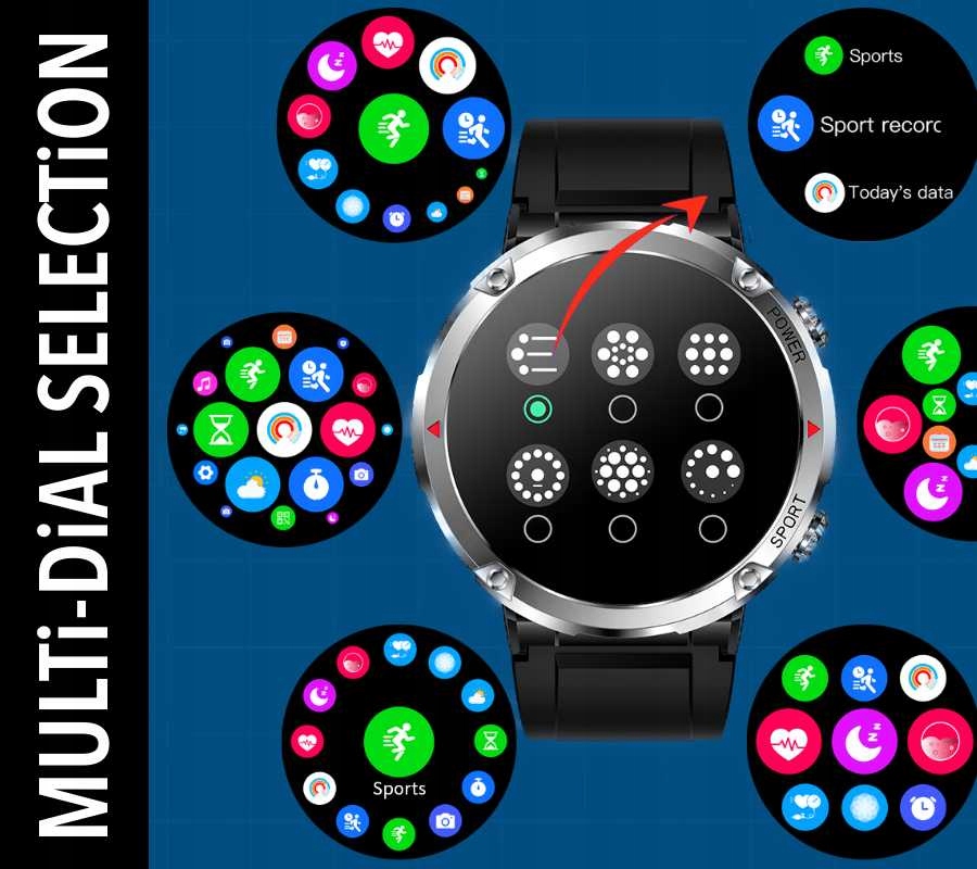 SMARTWATCH MĘSKI RUBICON CIŚNIENIE ROZMOWY SMS 600 mAh !!! SMS EKG PL MENU Transmisja danych brak