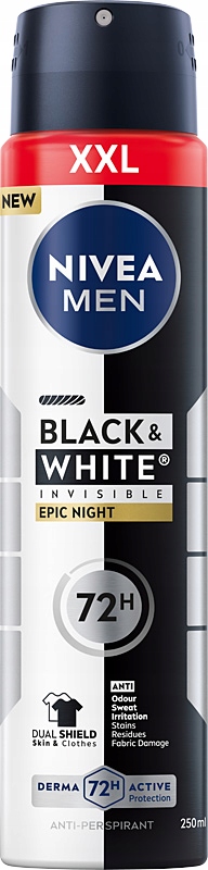 Nivea Men Black&White Epic Night XXL Pánský Antiperspirant Sprej 72h 250 ml