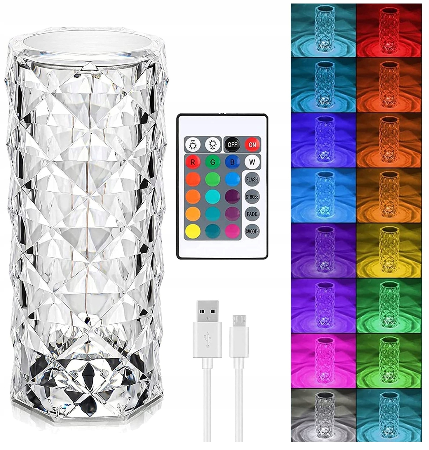 LAMPKA NOCNA LED STOJĄCA DOTYKOWA NOWOCZESNA GLAMOUR KRYSZTAŁOWA PILOT USB EAN (GTIN) 5905289813219