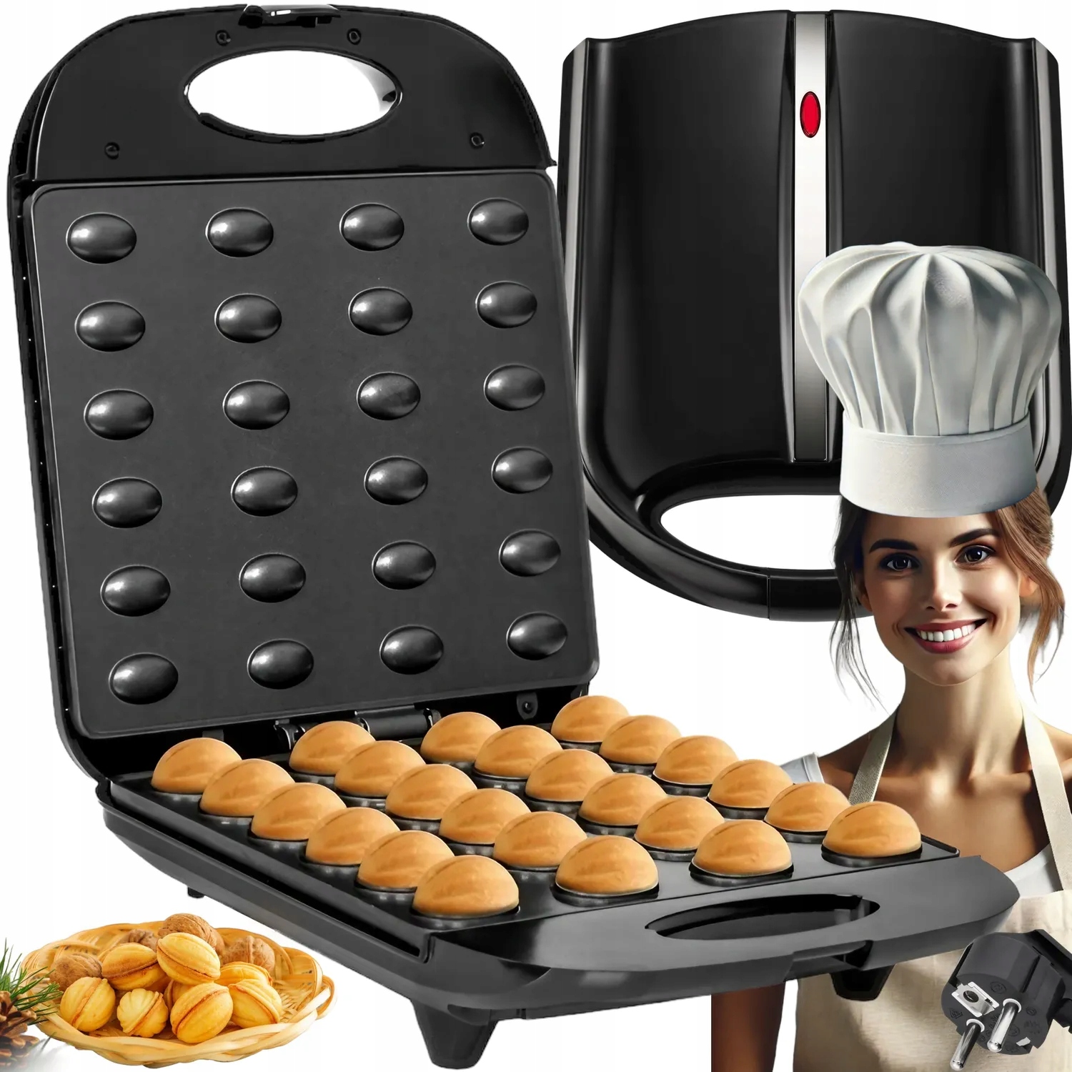 Opiekacz Do Orzeszków Ciastek Elektryczny 24 Foremki Forma XXL 1600W