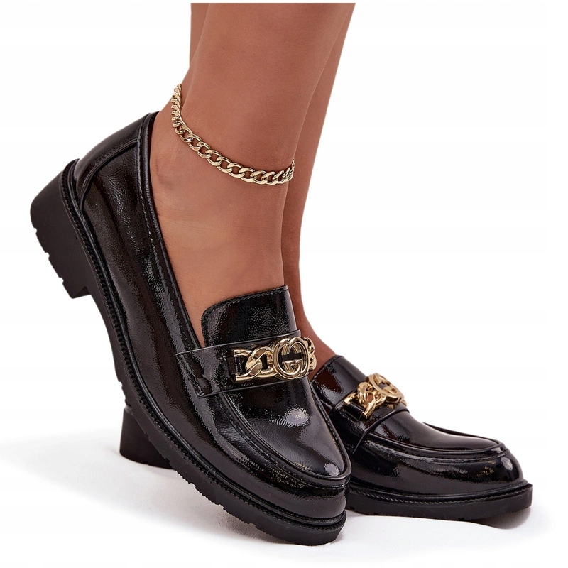 Dámské Lakované Mokasíny Zlatá Ozdoba S.barski HY52-539 Černé 37