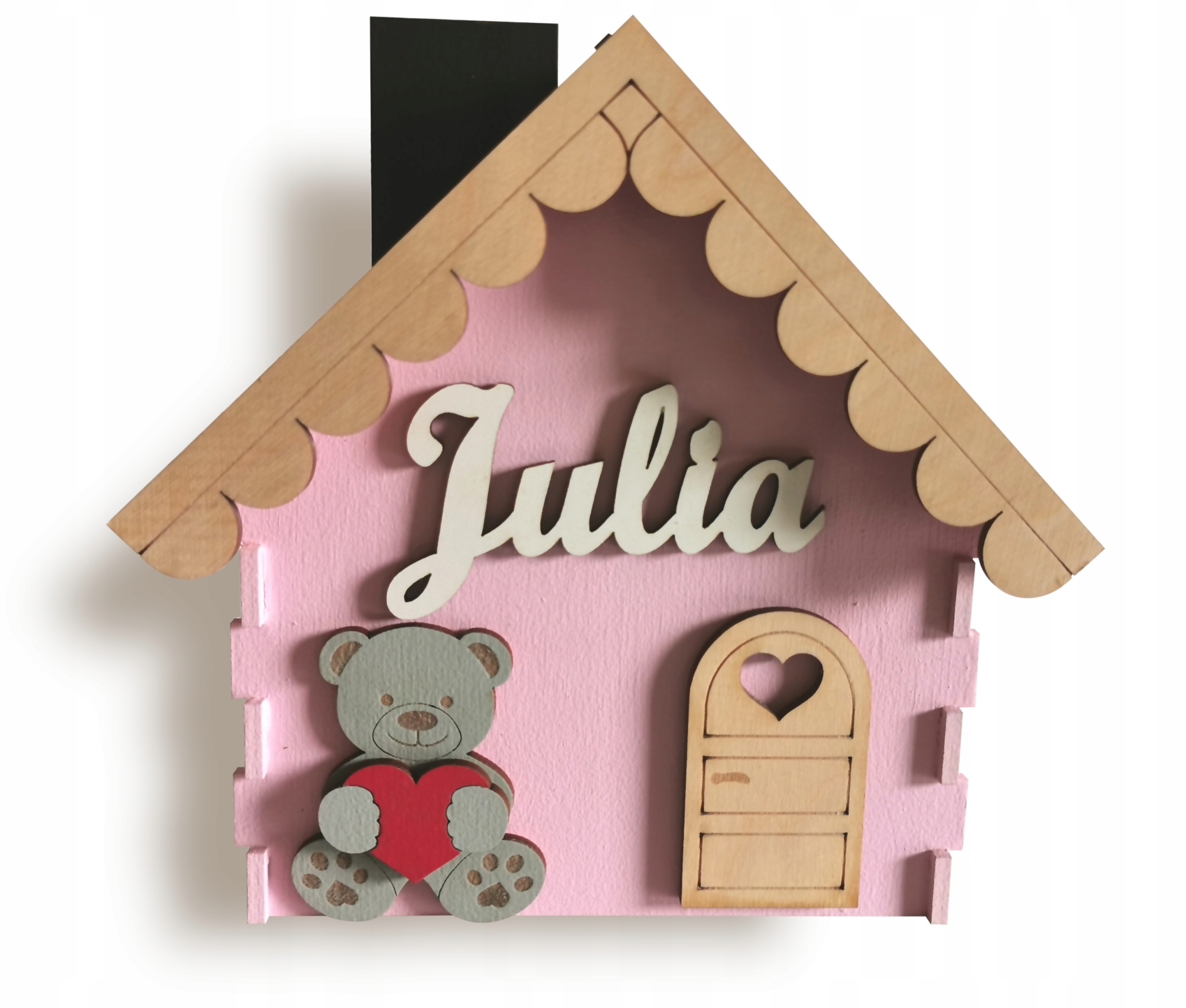 DREWNIANY DOMEK SKARBONKA LITERKI PREZENT DZIECKO