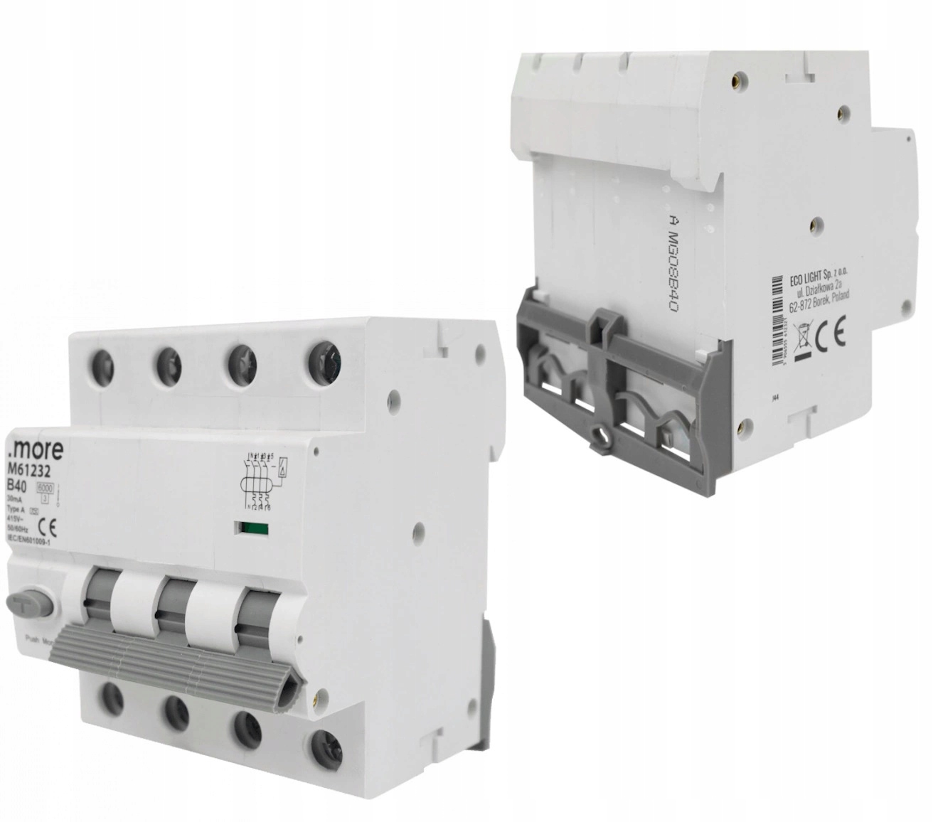 Diferenciální proudový spínač s nadproudovým členem 4P B 40A 30mA typ A IP20