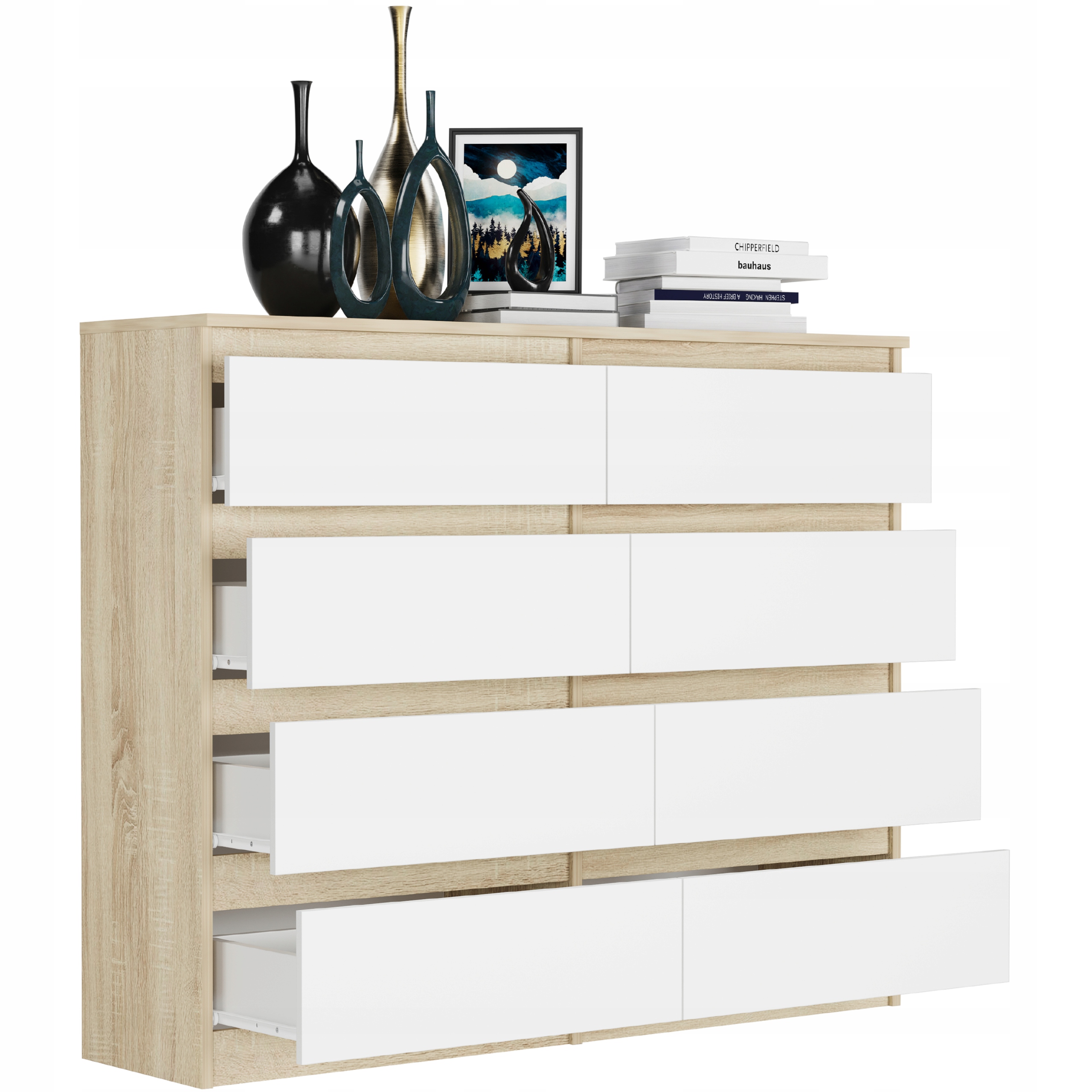 Nowoczesna KOMODA 120 SZAFKA 8 SZUFLAD R-120-S8 MIX SONOMA