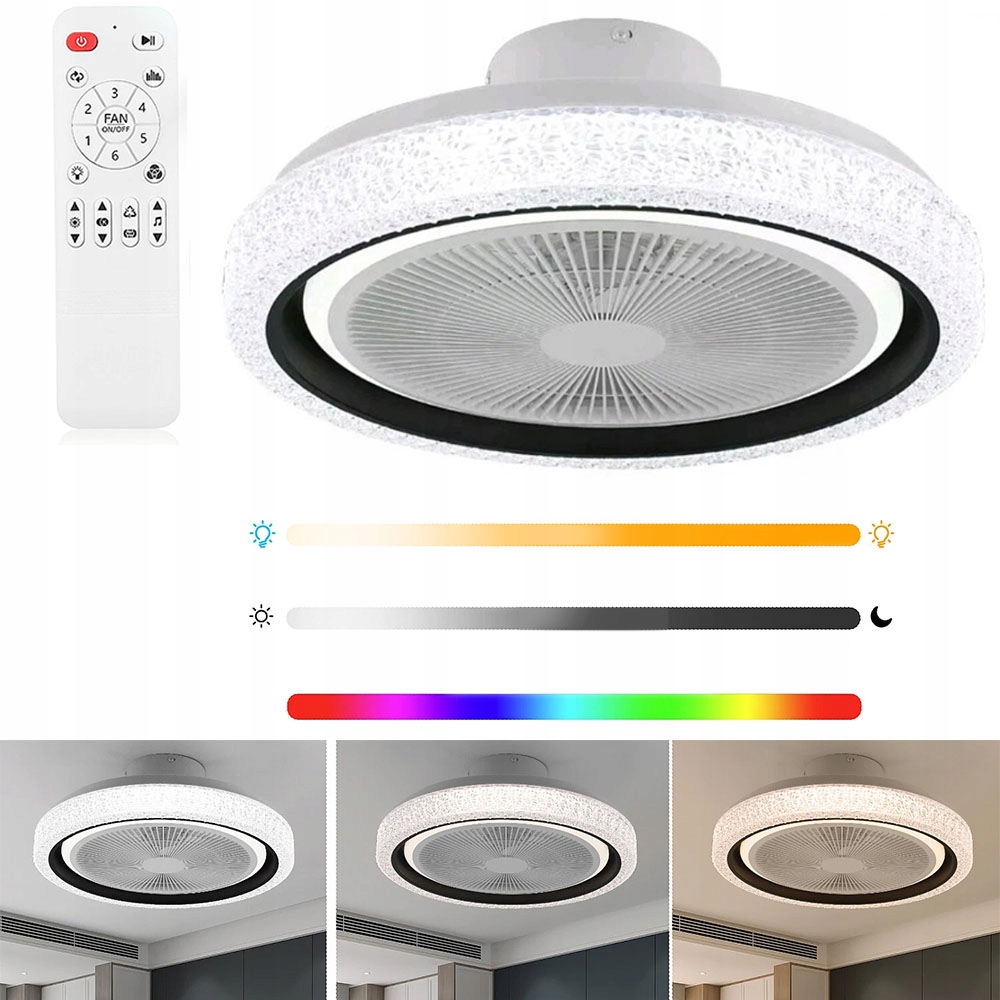 Lampa s Led stropním Větrákem Rgb nastavitelná stropní svítidlo 50 cm s dálkový ovladač