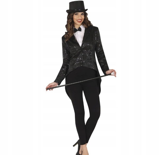 Kostým Frak Flitrový Černý Doplněk Převlek Karneval L