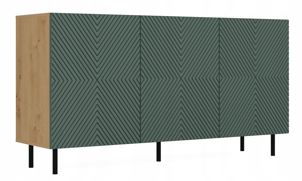 KOMODA 150 cm SZAFKA NOWOCZESNA POJEMNA PÓŁKI DRZWI LAMELE ARTISAN ZIELEŃ