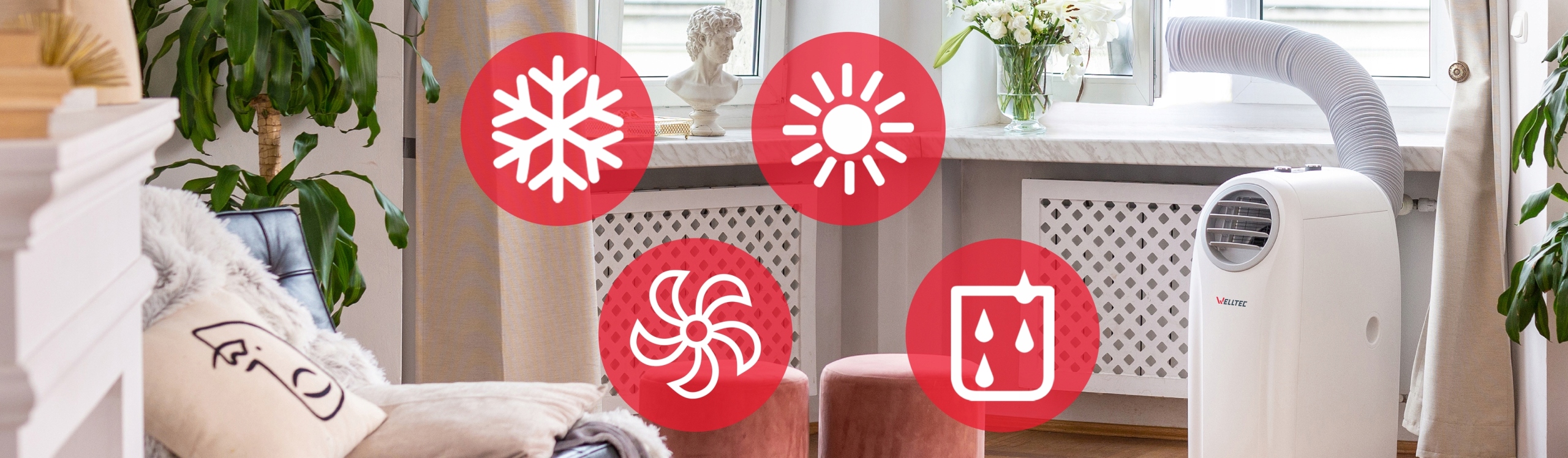 CICHY KLIMATYZATOR PRZENOŚNY WELLTEC ACH1212 5w1 WiFi 3,5kW 65m² +USZCZELKA Sterowanie zdalne