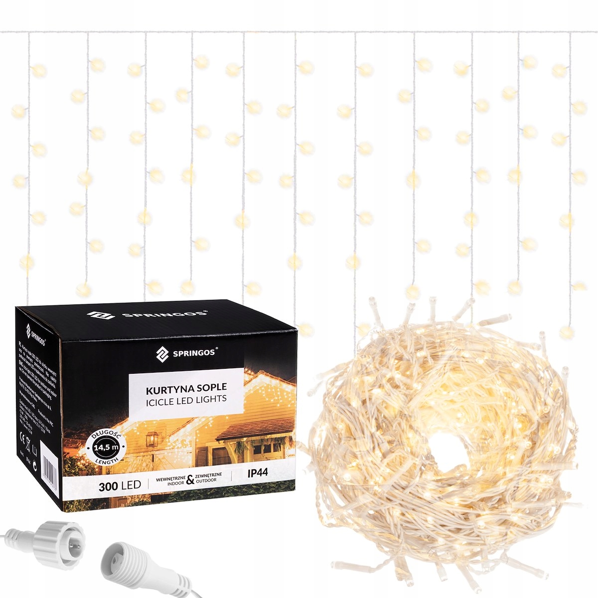 

Kurtyna 300LED Białe Lampki Sople Zewnętrzne 14,5m