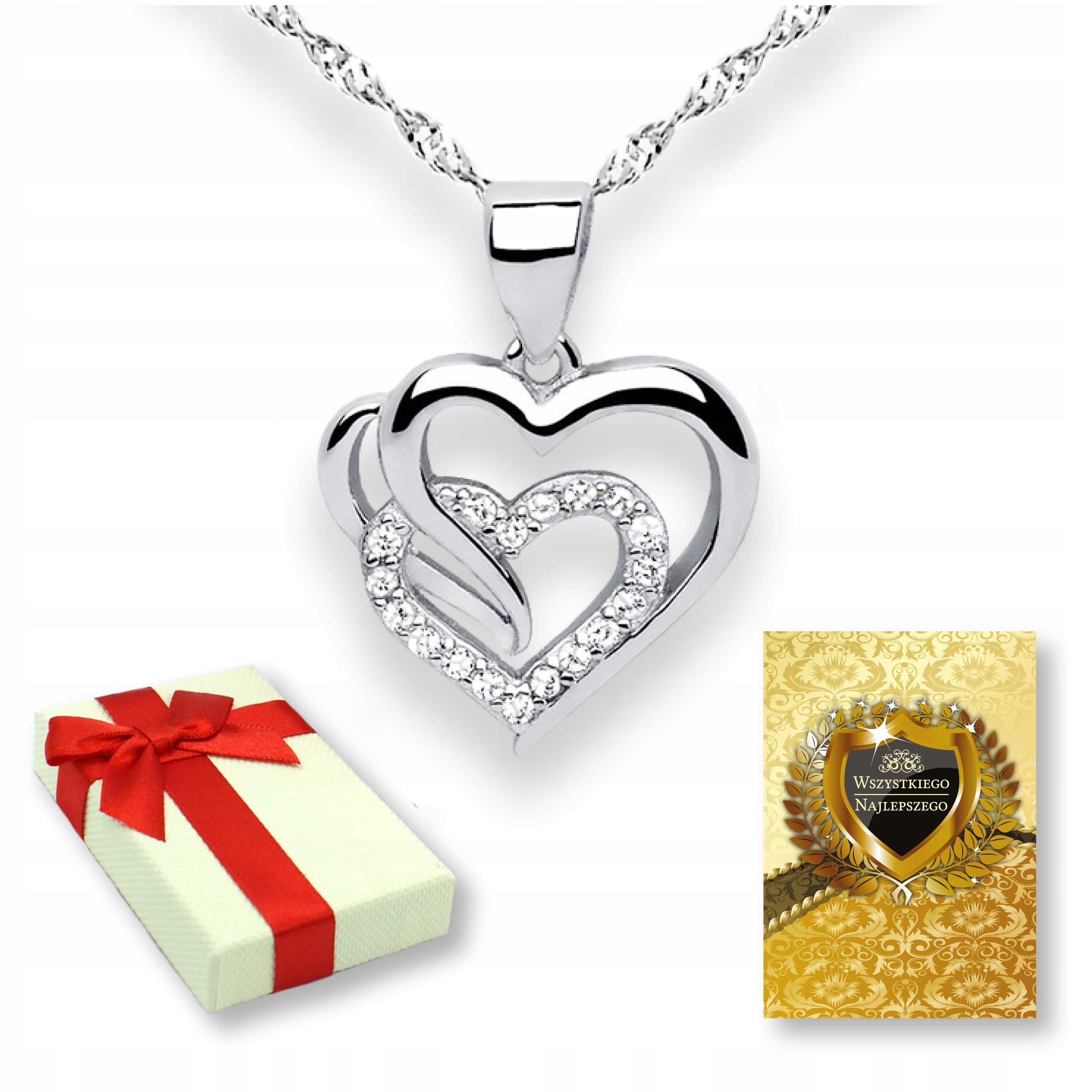 Naszyjnik Biżuteria Srebrna Damska Łańcuszek Serce Dziewczyny 50cm