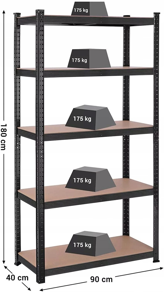 Skladový regál kovový Černý 180x90x40 cm 875 kg