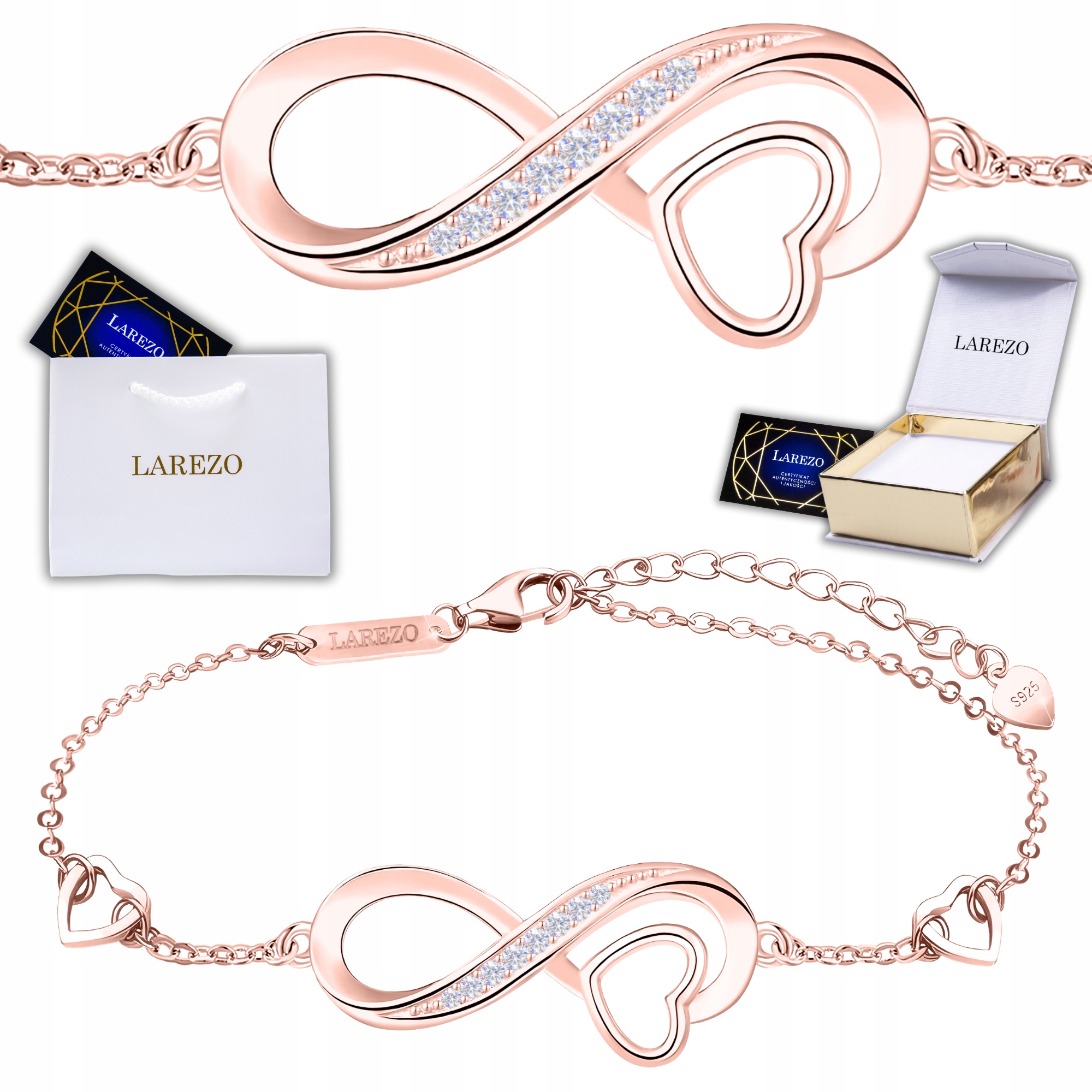 Růžový náramek Nekonečno Srdce Forever Love Zirkony Stříbro 925