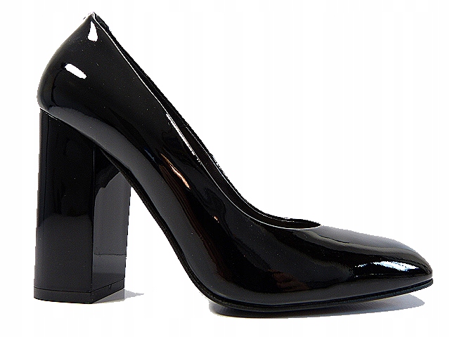 černé lakované dámské kožené lodičky na podpatku Sala 37