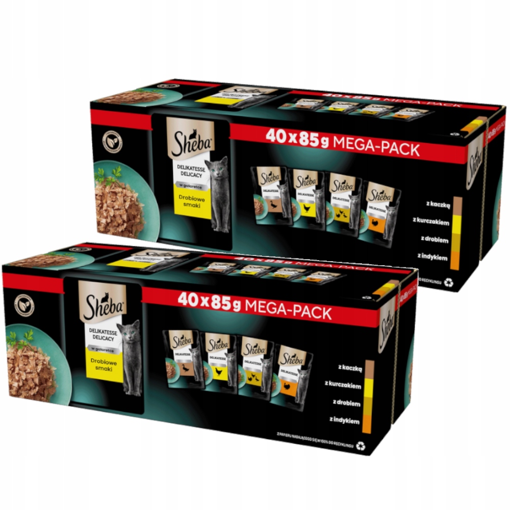 Levně 2x Vlhké krmivo pro kočky Sheba Delicacy Drůbeží příchutě v sáčcích 40x85 g