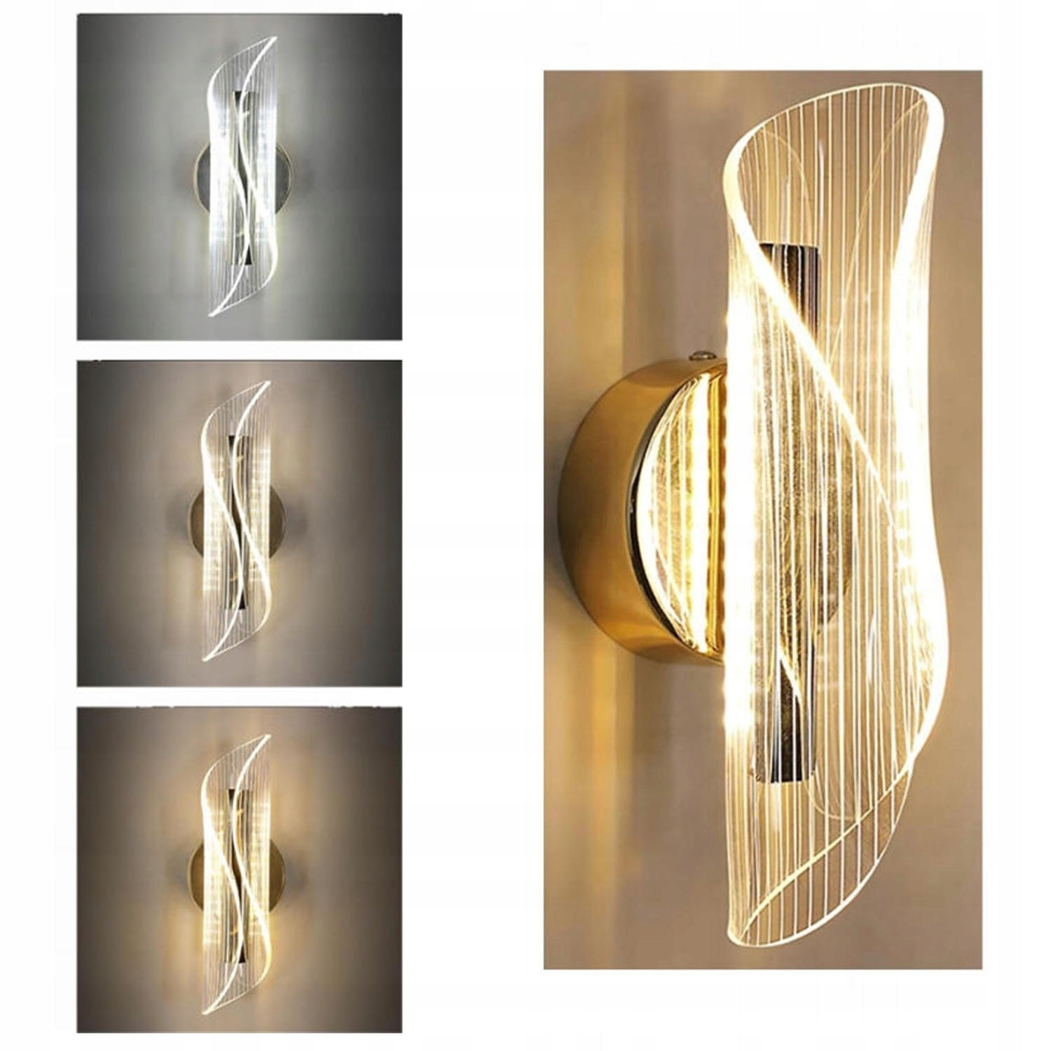 Nowoczesna Lampa Scienna Led Złota Kinkiet 3000K/4000K/6000K Sypialni