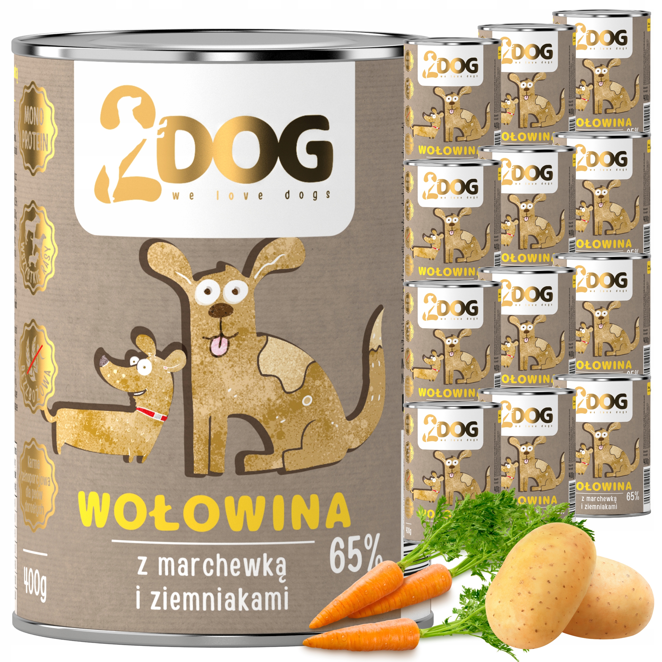 Levně Vlhké krmivo pro psy Hovězí Maso Mrkev 400 g Monoproteinové Hypoalergenní