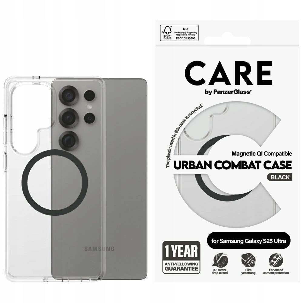 Etui Care PanzerGlass Flagship Urban Combat Black Qi S25 Ultra przezr.