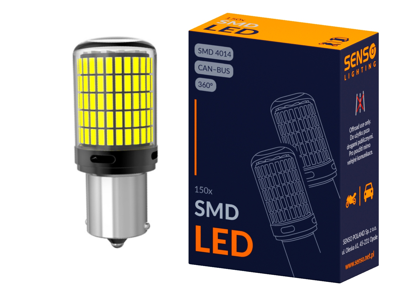 Żarówka Senso Led P21W 150SMD 4014 Canbus Biała